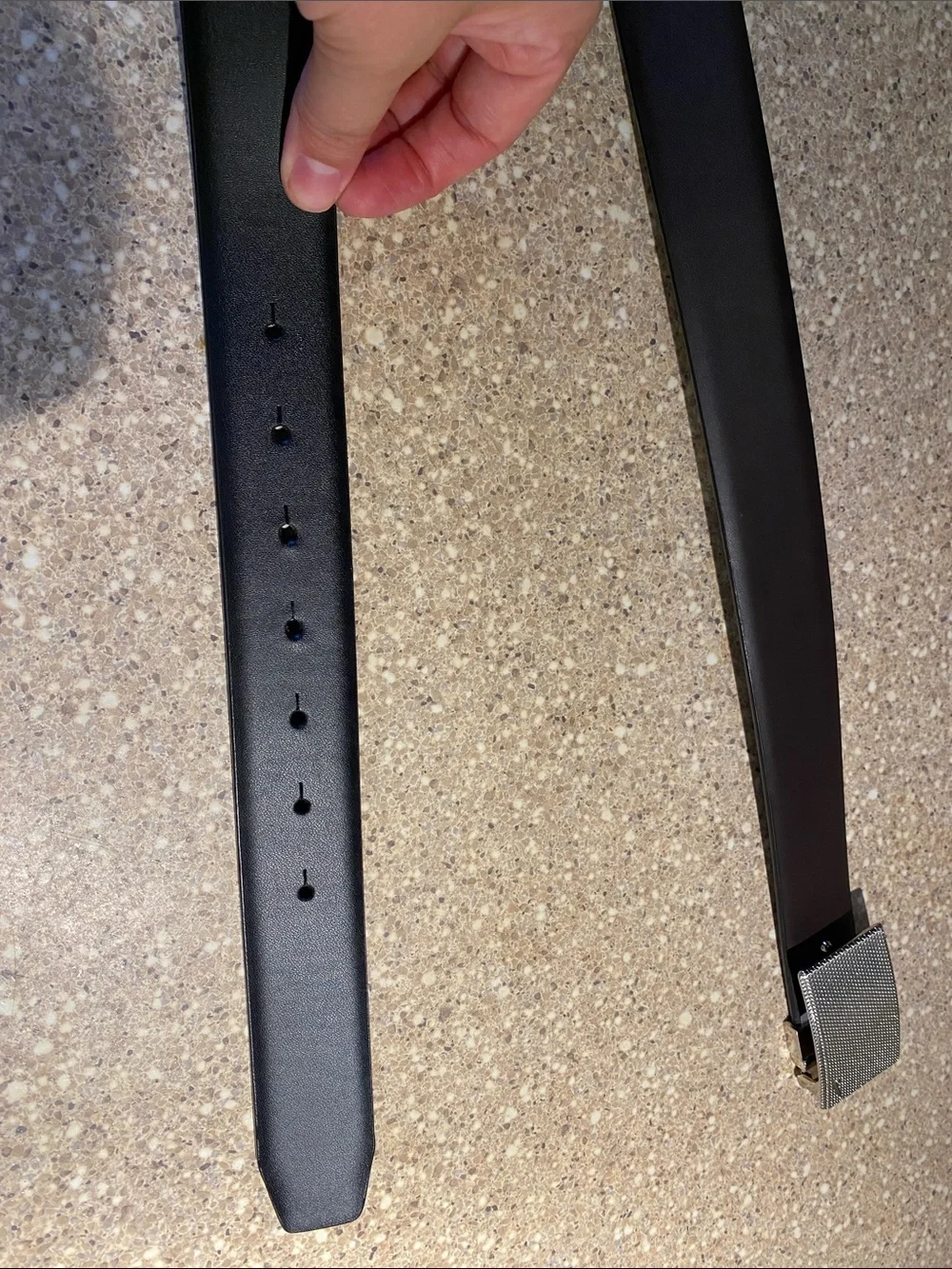 Nike Black and Brown Belt with Textured Silver Buckle